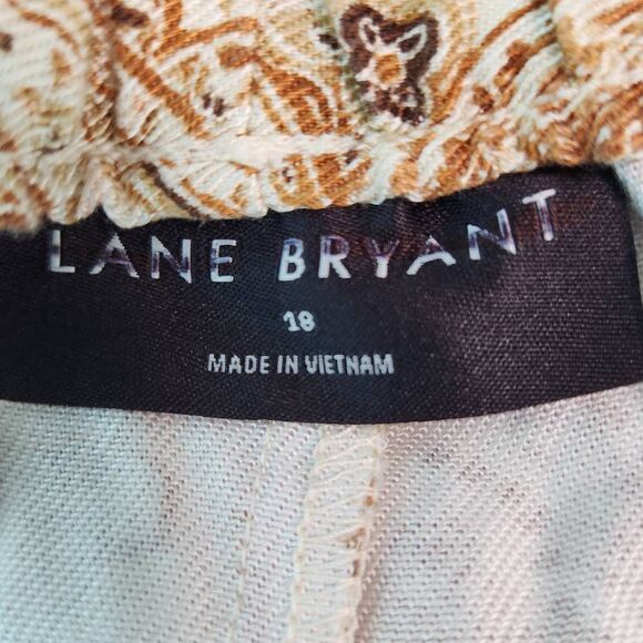 Lane Bryant Cream and Brown Paisley Pull-on Pants Size 18 - Picture 5 of 8